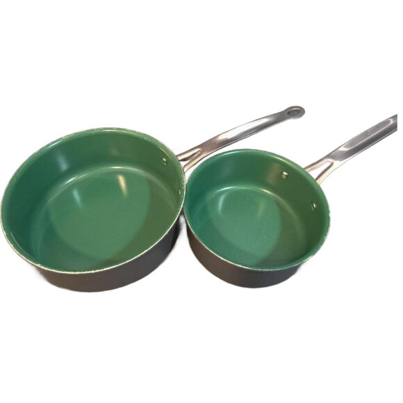 Alcove Cookware Sauce Pan Pots Green Gray Long Silver Handles Small 7" Medium 8" - Picture 5 of 6